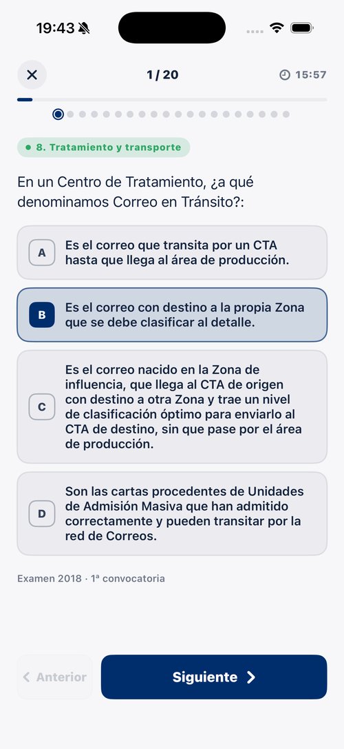 Pregunta tipo test del examen de Correos con sus opciones